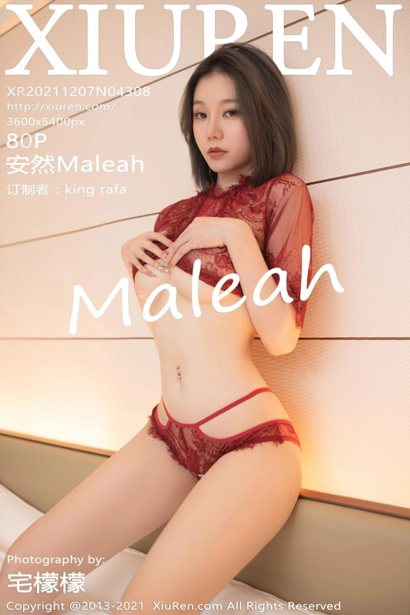 [XiuRen秀人网]VOL.4308 模特安然Maleah私房脱白纱连衣裙露红色蕾丝内衣惹火诱惑写真80P-秀人网官方网站